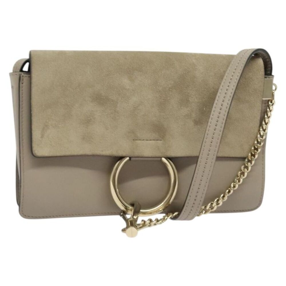 Chloe Faye Leather And Suede Gray Leather Shoulder Bag Bag